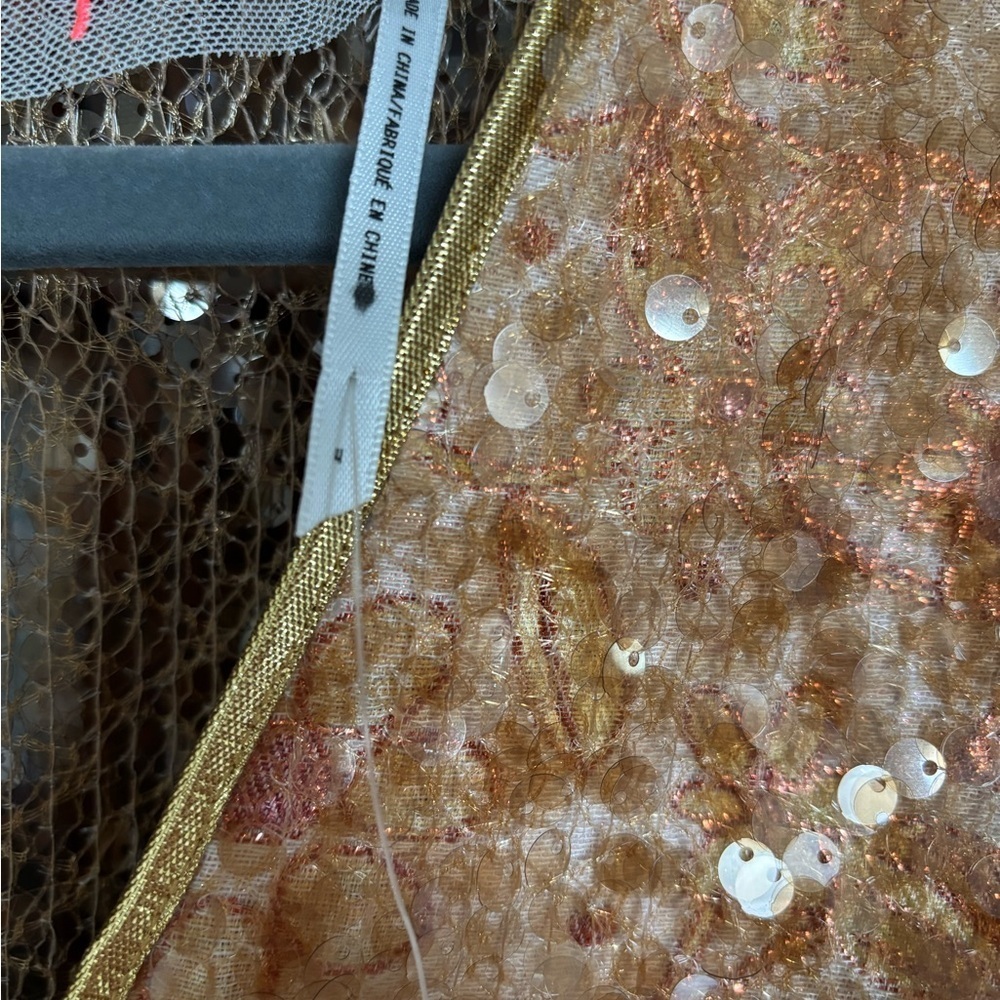 NWT Free People Stars Align Gold Sequin Mesh Long Sleeve Mini Party Dress - Picture 3 of 12